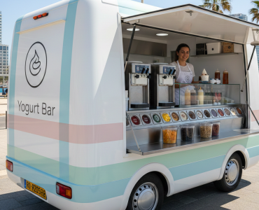 עגלת יוגורט למכירה פודטראק ובר יוגורט נייד - פז פודטראקס